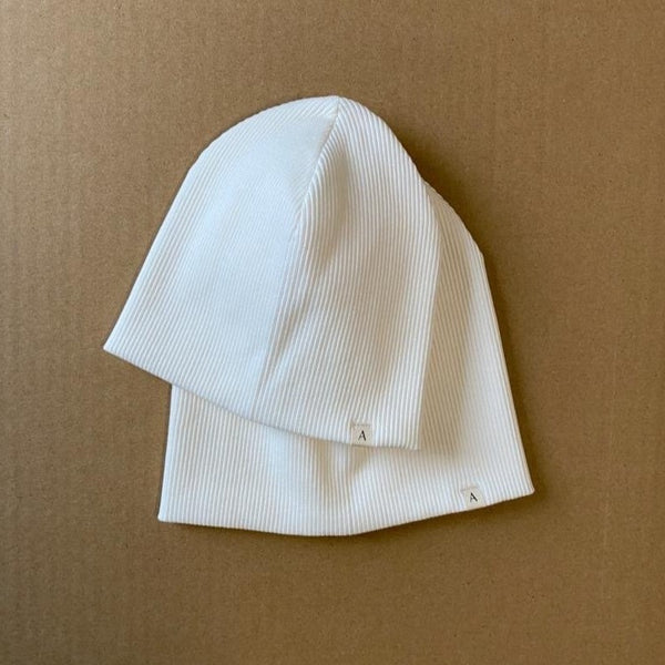 Cotton Ribbed Beanie Hat (White)