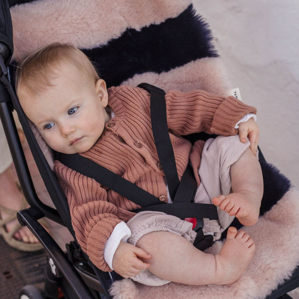 Striped Sheepskin Snuggler (Blue Rose)