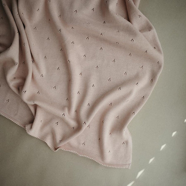 Organic Cotton Knitted Pointelle Baby Blanket (Blush)