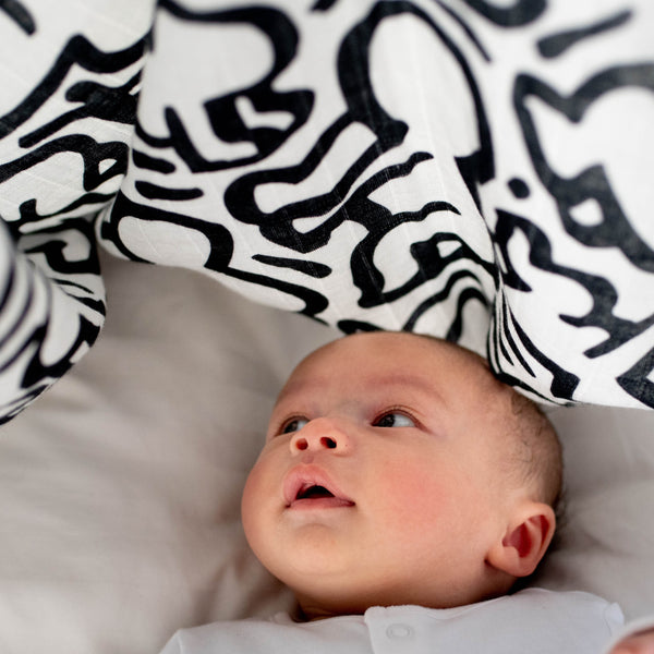 Etta Loves x Keith Haring XL Sensory Baby Muslin (Black & White)