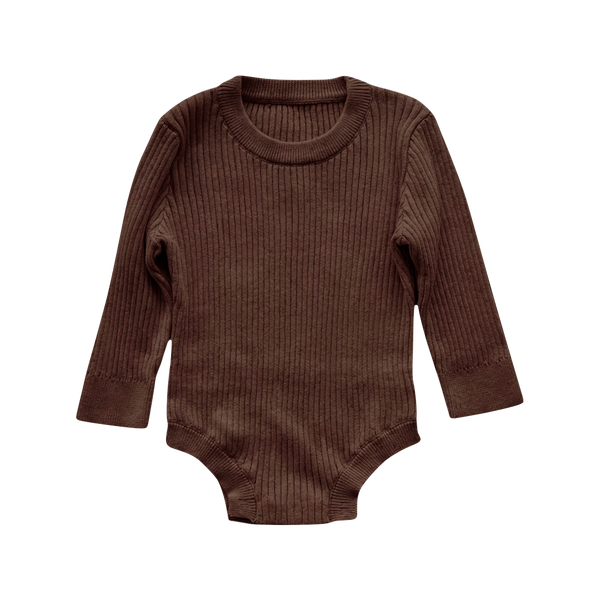 Noa Rib Knit Baby Bodysuit (Cocoa)
