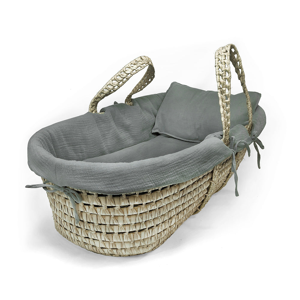 Organic Cotton Moses Basket Liner & Linen 4 Piece Set (Grey)