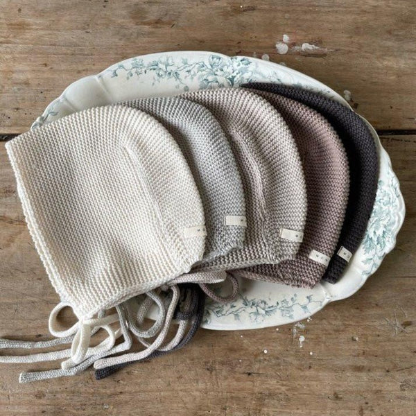 Betty Fine Knit Traditional Baby Bonnet (Grey Mint)