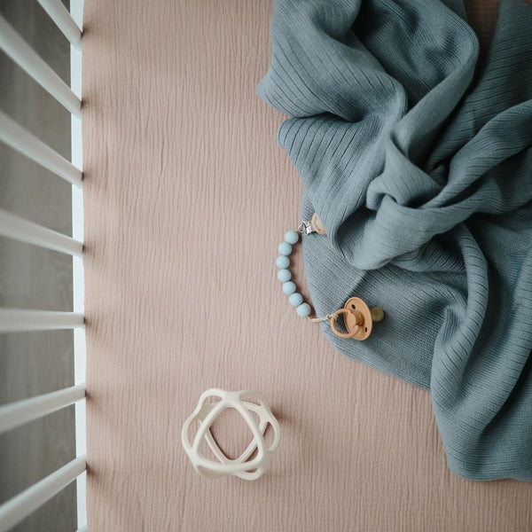 Organic Cotton Knitted Ribbed Baby Blanket (Smokey Blue)