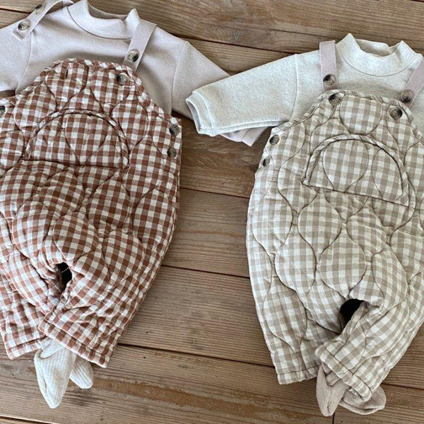 Gingham Quilted Dungarees (Hazelnut)