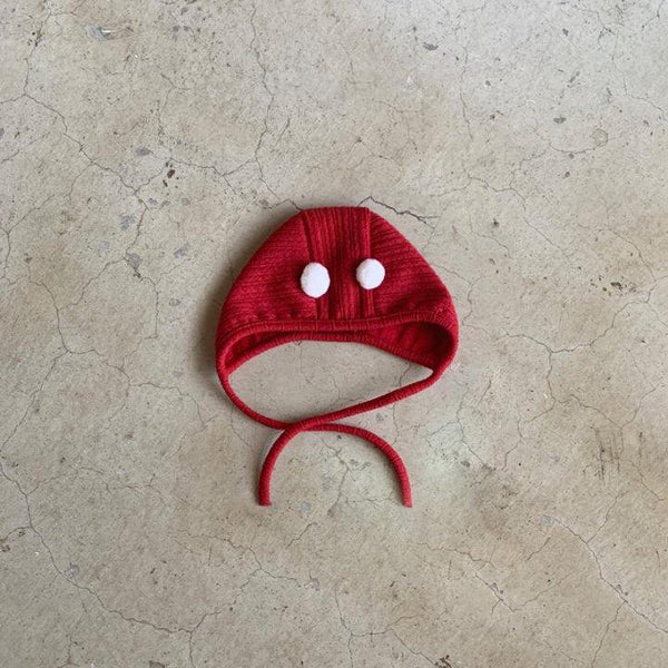 Pom Pom Knitted Baby Bonnet (Red)