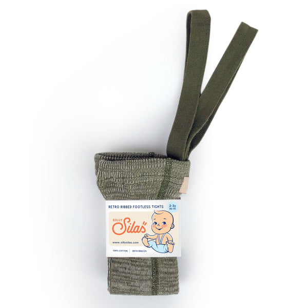 Silly Silas Footless Unisex Rib Tights with Braces (Creamy Olive)