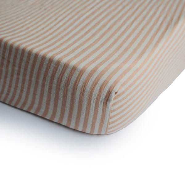 Extra Soft Cotton Cot Sheet (Natural Stripe)