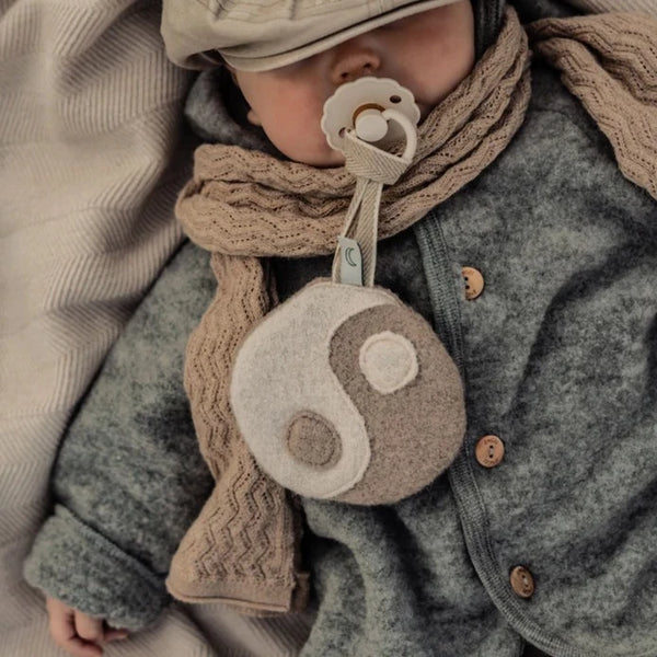Yin Yang Wool Pacifier Clip and Comforter (Neutral)