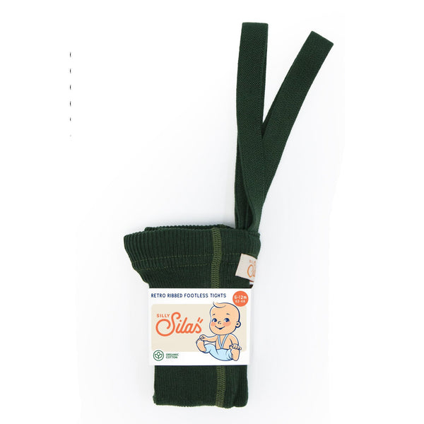 Silly Silas Unisex Footless Rib Tights with Braces (Forest Green)