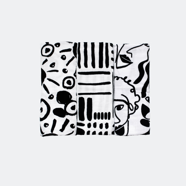Etta Sensory Drawing Range Muslins 3 Pack (Black & White)