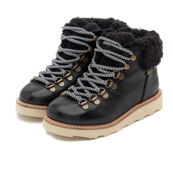 Eddie Fur Lined Leather Hiking Boot (Black)