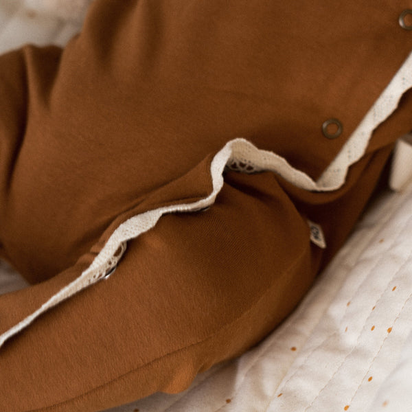 Cotton Knit Frilled Babysuit (Almond)