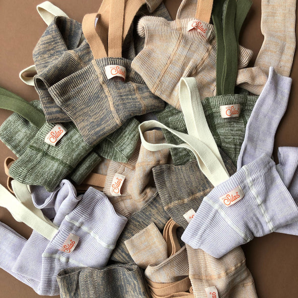 Silly Silas Footless Unisex Rib Tights with Braces (Creamy Olive)