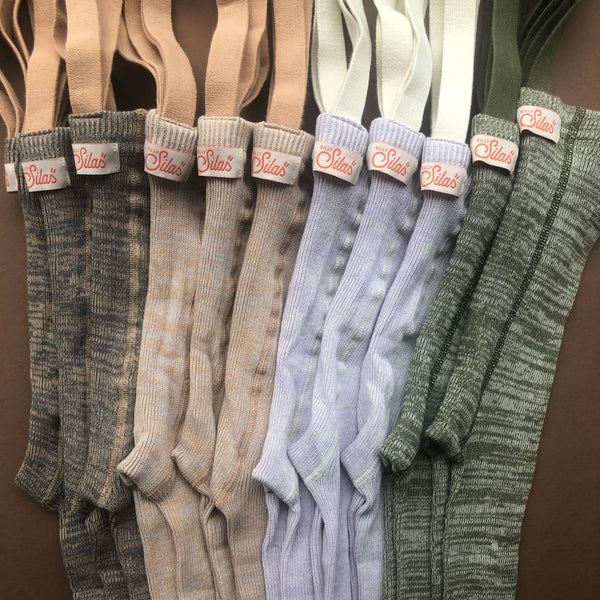 Silly Silas Footless Unisex Rib Tights with Braces (Creamy Olive)