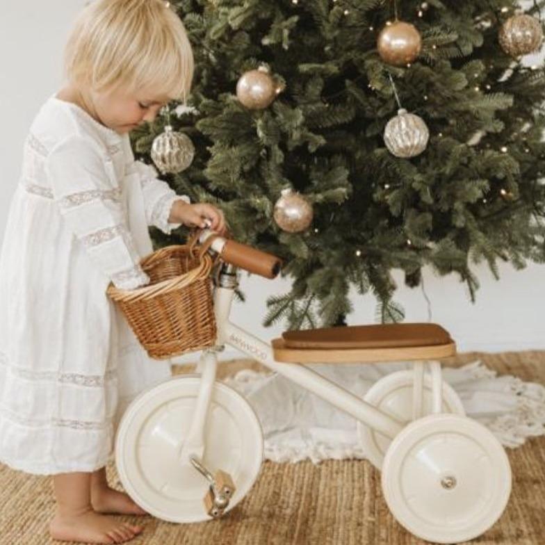 Toddlers Childrens Metal Frame Trike with Basket White Banwood