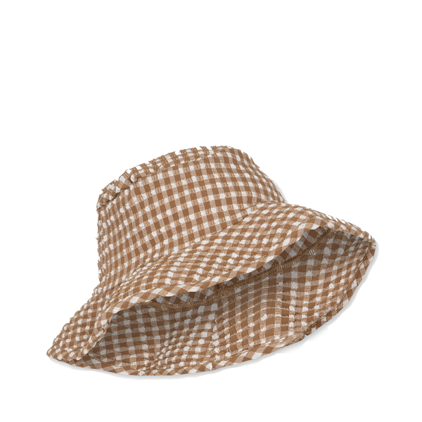 Fresia Gingham Check Bucket Hat (Toasted Almond)