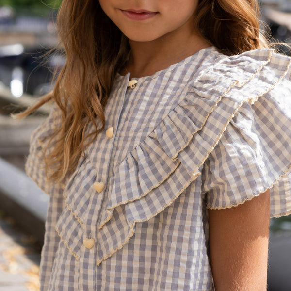 Kim Gingham Frilled Cotton Blouse