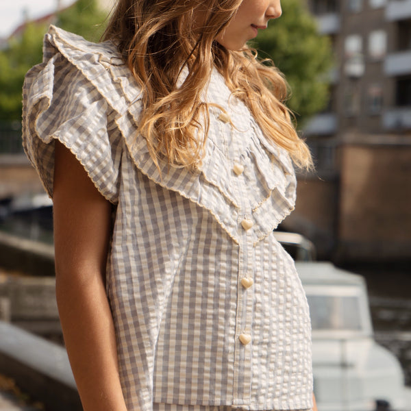 Kim Gingham Frilled Cotton Blouse