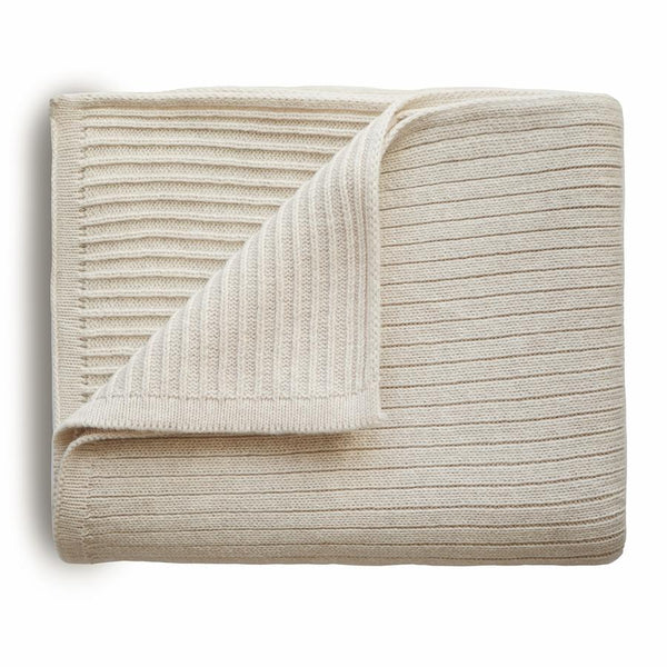 Organic Cotton Knitted Ribbed Baby Blanket (Ivory)
