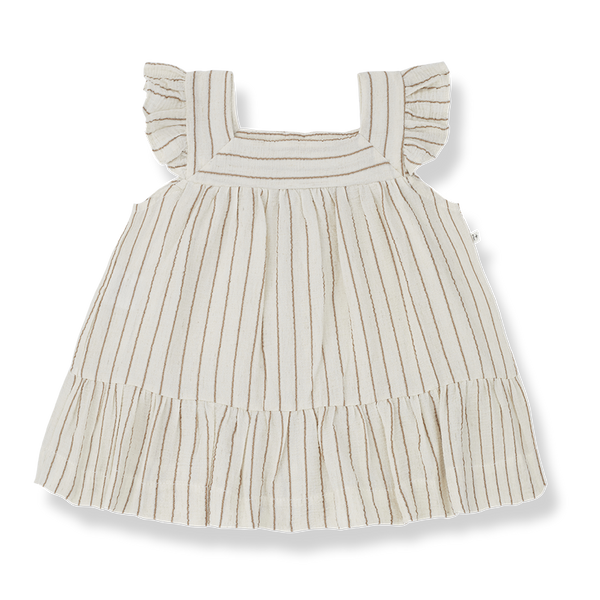 Miriam Striped Seersucker Dress (Biscotto)