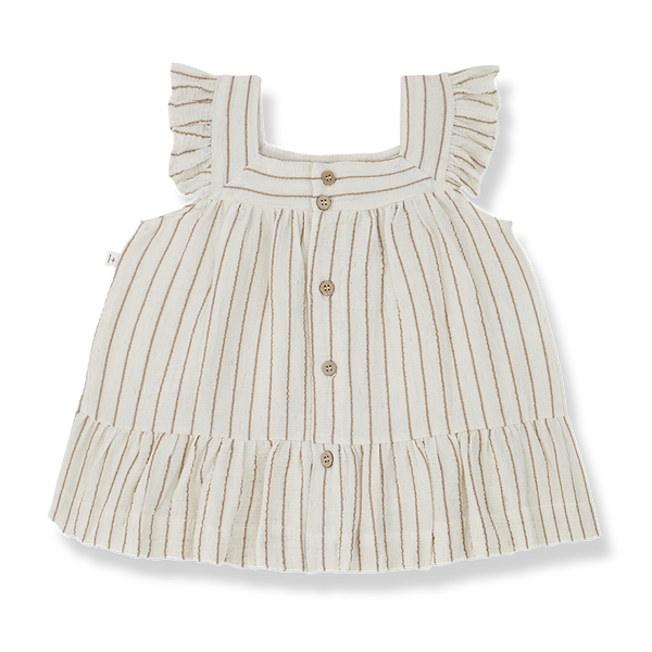 Miriam Striped Seersucker Dress (Biscotto)