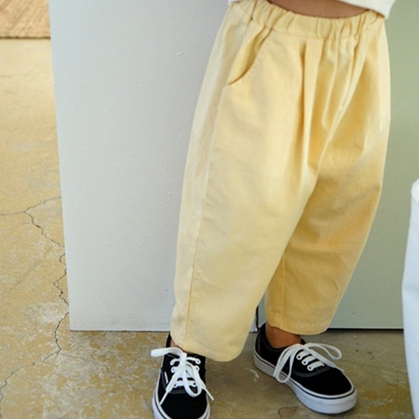yellow lemon kids baby unisex girls and boys summer cotton chino trousers modern elasticated waist