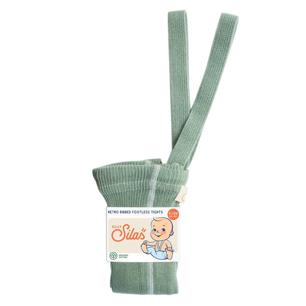 Silly Silas Unisex Footless Rib Tights with Braces (Matcha)