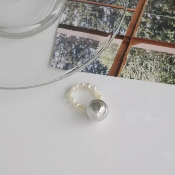 MAMA Ball Pendant Pearl Ring (Silver)