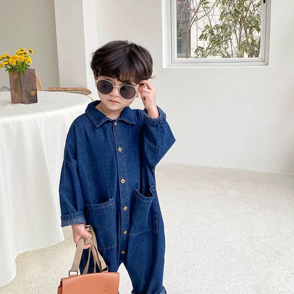 I Love My Mummy Romper Overalls (Blue Denim)