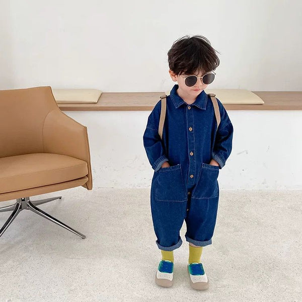 I Love My Mummy Romper Overalls (Blue Denim)