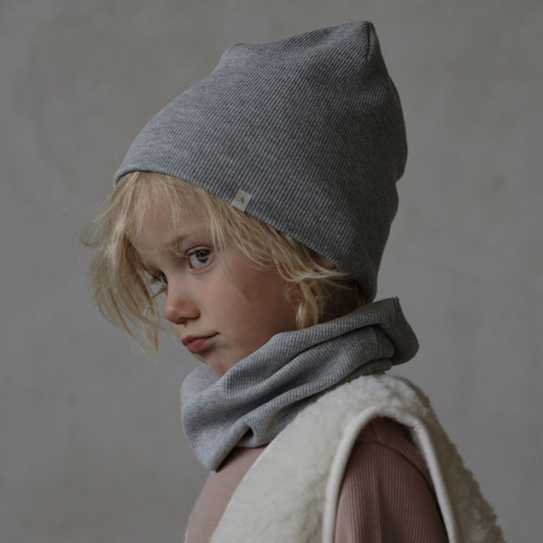 Cotton Ribbed Beanie Hat (Light Grey)