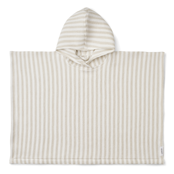 Paco Stripe Cotton Hooded Towel Poncho (Crisp White/Sandy)