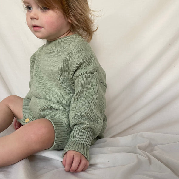 River Cotton Knitted Baby Romper (Sage)