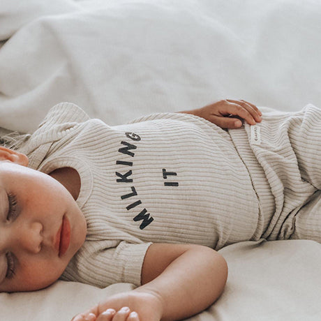 Milking It Cotton Rib Short Sleeve Baby Bodysuit (Oatmeal)