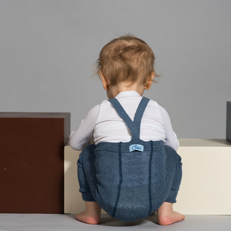 Silly Silas Footless Unisex Rib Tights with Braces (Steel Blue)