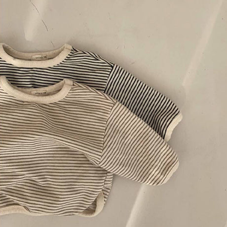 Rappa Striped Long Sleeve Cotton Top (Beige)