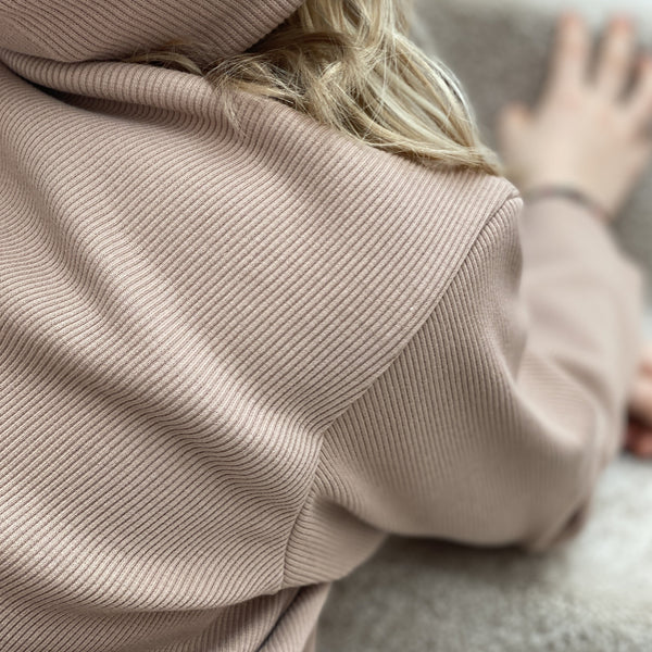 Camie Cotton Rib Raw Hem Sweatshirt (Biscuit)