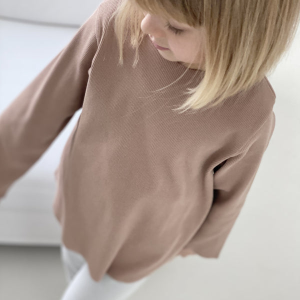 Camie Cotton Rib Raw Hem Sweatshirt (Biscuit)