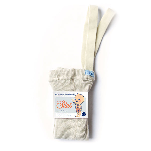 Silly Silas Unisex Shorty Rib Tights with Braces (Cream)