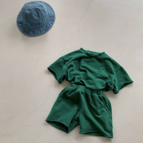 Gio Unisex Raw Sweatshirt and Shorts Set (Green)