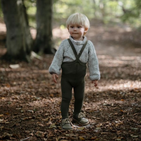 Silly Silas Unisex Rib Tights with Braces (Olive)