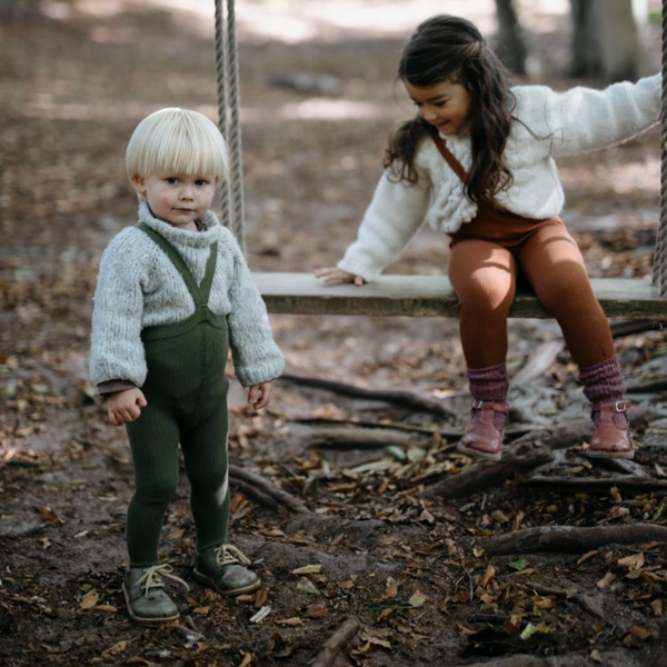 Silly Silas Unisex Rib Tights with Braces (Olive)