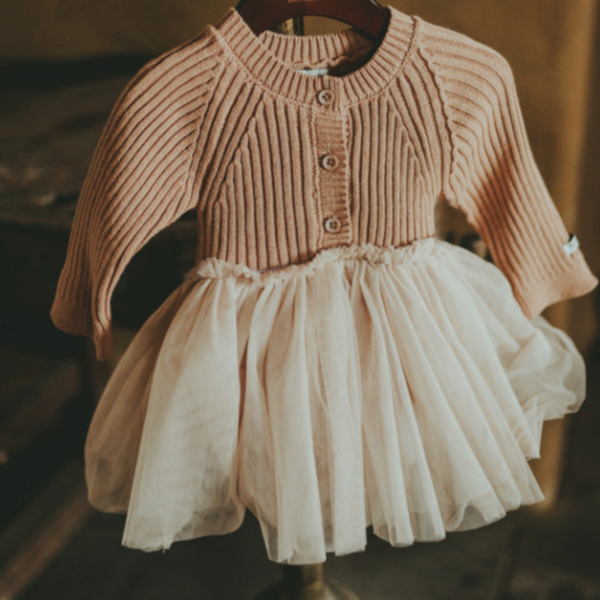 Juna Ribbed Knit Tutu Baby Dress (Soft Sand)