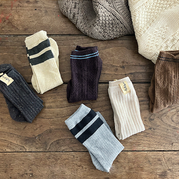Hime Ribbed Knit Socks Set 3 Cream Mix