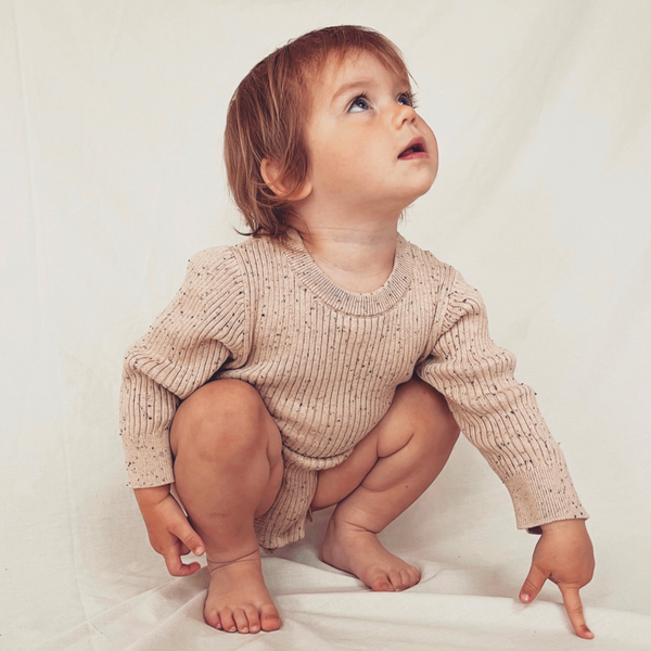 Noa Rib Knit Baby Bodysuit (Oat Flecked)