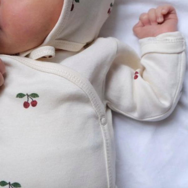 Newborn Cherry Print Wrap-Over Baby Bodysuit