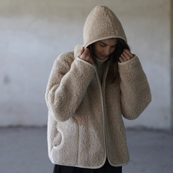 MAMA Ciara 100% Wool Hooded Jacket (Biscuit)