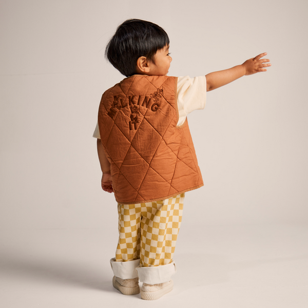 CLAUDE x ANDO Milking It Button-Up Quilted Boxy Gilet Vest (Terracotta)
