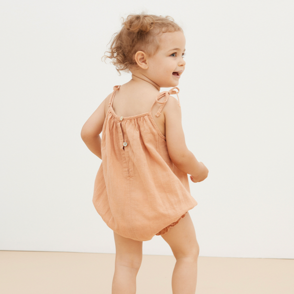 Olivia Spaghetti Strap Cotton Baby Romper (Pale Yellow)